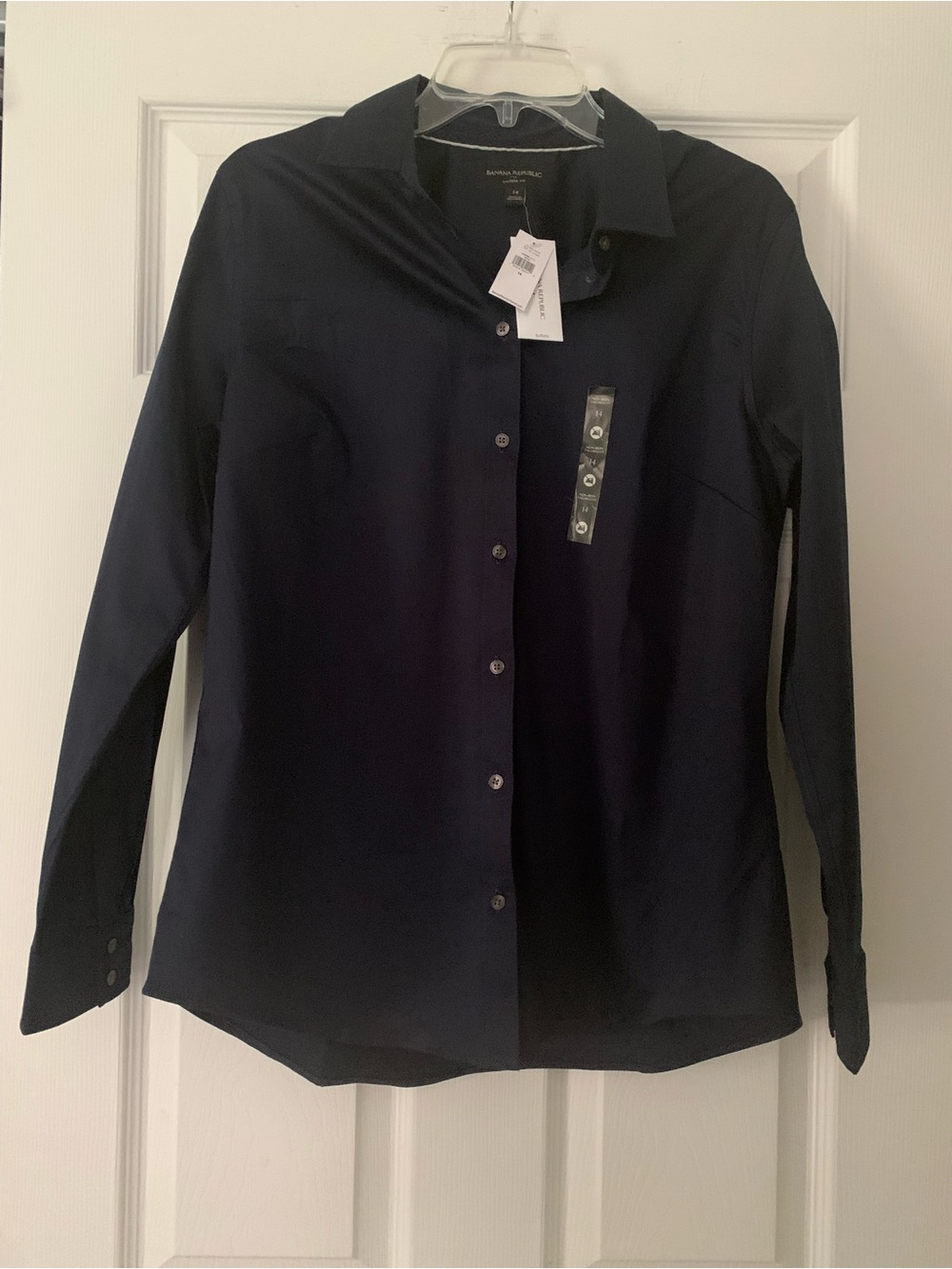Banana Republic Non-Iron Women’s Navy Blue Button Down Dress Shirt Size 14 NWT